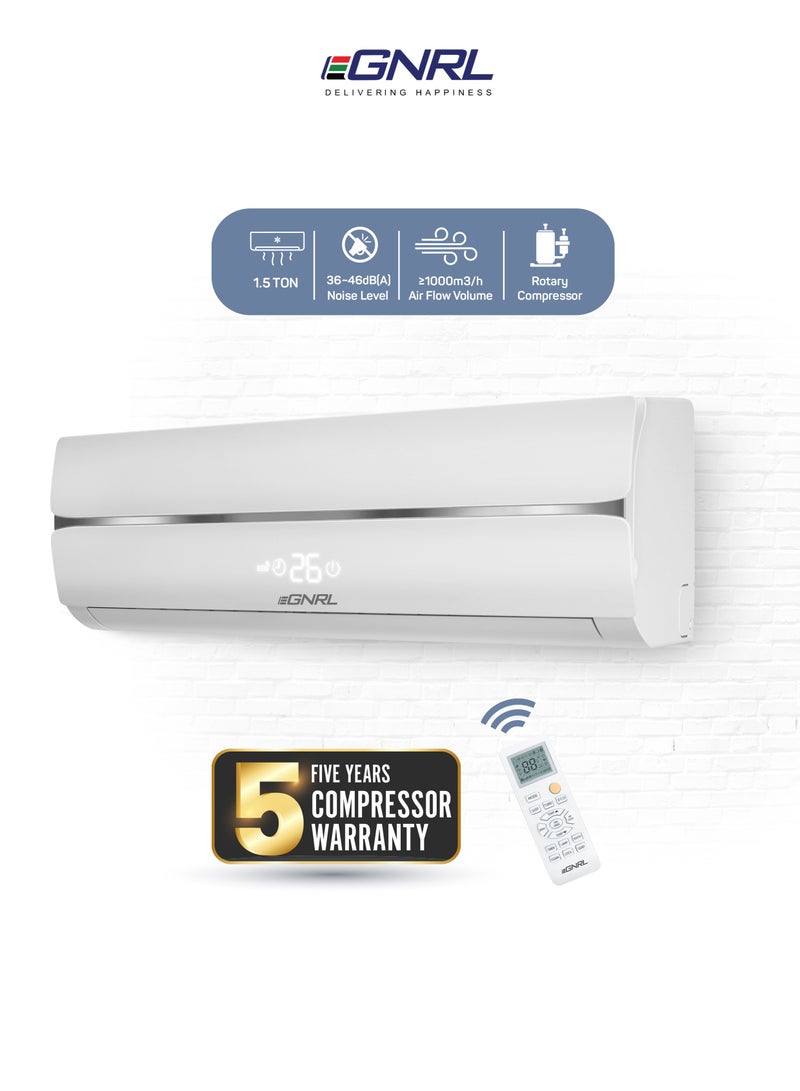 اغنرل مكيف هواء سبليت 1.5 طن T3 دوار R410a | تدفق هواء 4 اتجاهات، زعانف ذهبية وإعادة تشغيل تلقائية | جهاز تحكم عن بعد EG18T3N، أبيض - ضمان 5 سنوات مجاني على الضاغط - Image 1