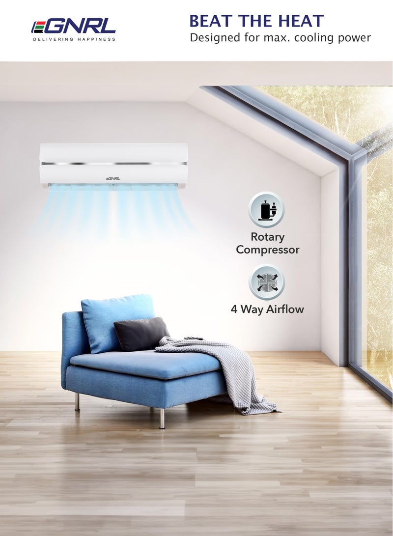 اغنرل مكيف هواء سبليت 1.5 طن T3 دوار R410a | تدفق هواء 4 اتجاهات، زعانف ذهبية وإعادة تشغيل تلقائية | جهاز تحكم عن بعد EG18T3N، أبيض - ضمان 5 سنوات مجاني على الضاغط - Image 2