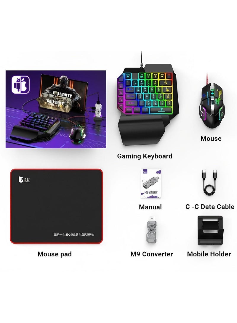 M9 5 in 1 mobile gaming keyboard and mouse combo pack for Android iOS most of the games, no APP mapping plug and play, wired and bluetooth dual mode, also support office mode - Image 1