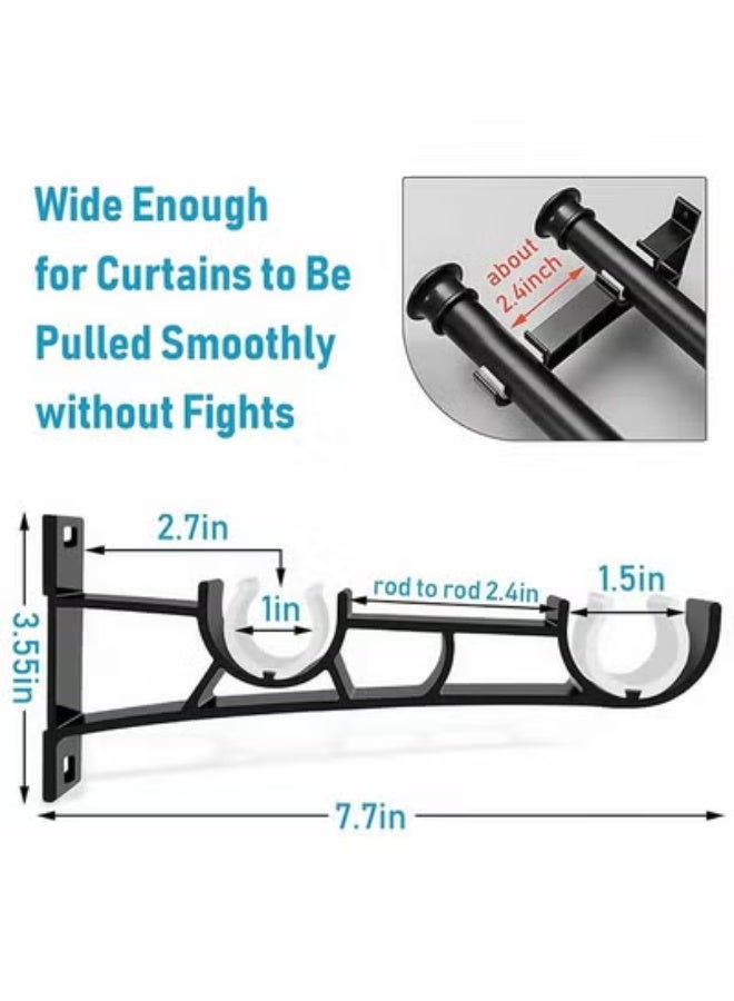 Peachjoy Double Curtain Rod Bracket, Curtain Rod Bracket, Heavy Duty Curtain Rod Bracket for 2.5 cm Curtain Rods, Curtain Rod Hooks for Wall, Hooks, Set of 2 Curtain Rod Brackets - Image 2