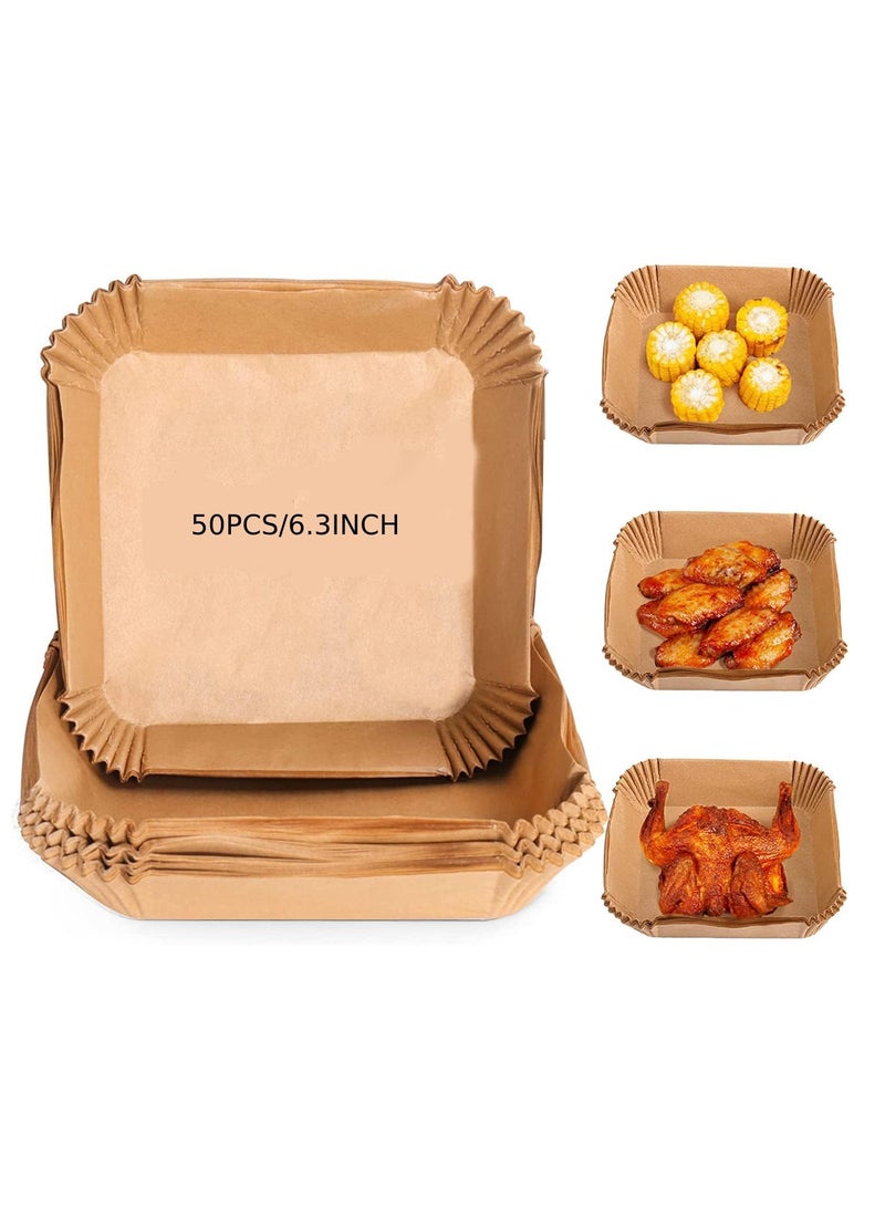ECVV 50 قطعة بطانة ورقية قابلة للتخلص من مقلاة الهواء، بطانات مقلاة الهواء مربعة، ورق للخبز لمقلاة الهواء مقاوم للماء، ورق البرشمان للخبز والشواء والميكروويف، | 6.3 بوصة - مربع |