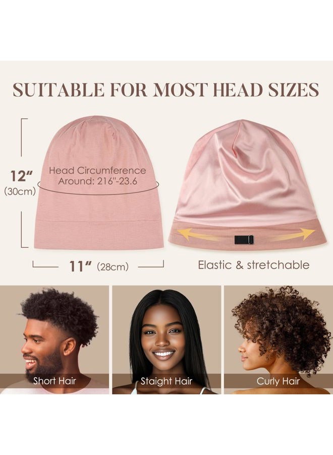LULUSILK Mulberry Silk Bonnet for Sleeping Women, No More Frizzy Tangled Hair, Stay On All Night Silk Hair Wrap for Sleeping with Adjustable Strap, Silk Sleep Cap for Women and Men, Pink, Pack of 1 - Image 5
