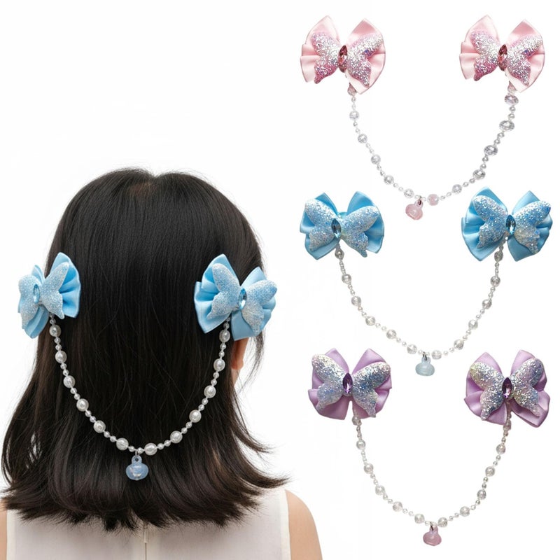 Karp Girls Hair Clips with Glitter Bows and Beaded Chain – 2Pcs Princess Style Hairpins with Heart Charm – Cute Hair Accessories for Toddlers and Kids (Hair Pin (K2525)-Style-1) - Image 1