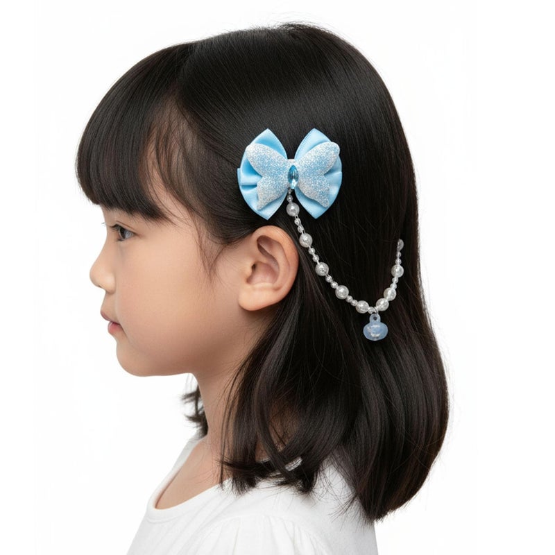 Karp Girls Hair Clips with Glitter Bows and Beaded Chain – 2Pcs Princess Style Hairpins with Heart Charm – Cute Hair Accessories for Toddlers and Kids (Hair Pin (K2525)-Style-1) - Image 5