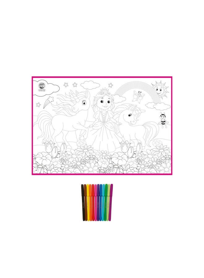 Ratna's 2 in 1 My Coloring Mat Unicorn & Princess Printed Mats Size 40 x 27 Inches, Washable & Reusable Mats, Free Apron Inside for Kids 5+ Years - Image 3