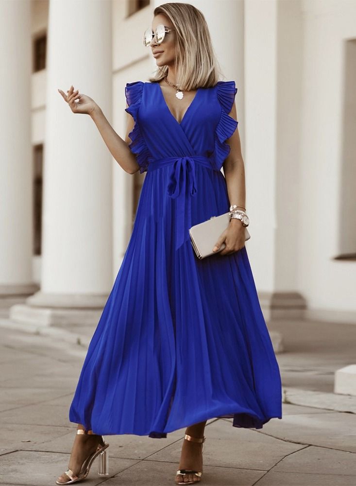 Loquat Fashion Temperament Slim-fit Lotus Leaf Sleeve Chiffon Pleated Dress  - Image 1
