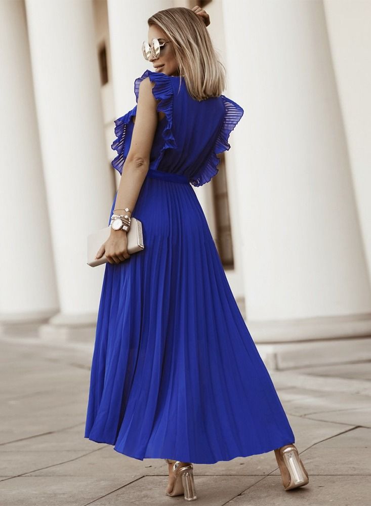 Loquat Fashion Temperament Slim-fit Lotus Leaf Sleeve Chiffon Pleated Dress  - Image 3