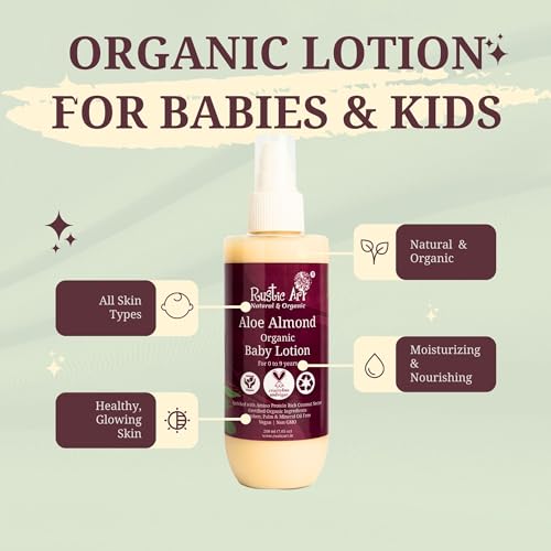 Rustic Art Organic Aloe Almond Baby Lotion | Enriched with Coconut Nectar & Coconut Milk | 0-9 Years | Gentle Daily Moisturizing | 200ml - Image 3