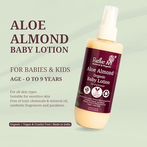 Rustic Art Organic Aloe Almond Baby Lotion | Enriched with Coconut Nectar & Coconut Milk | 0-9 Years | Gentle Daily Moisturizing | 200ml - Image 2