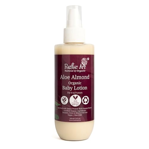 Rustic Art Organic Aloe Almond Baby Lotion | Enriched with Coconut Nectar & Coconut Milk | 0-9 Years | Gentle Daily Moisturizing | 200ml - Image 1