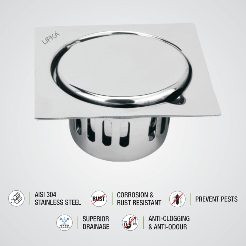 LIPKA Square Full Moon Floor Drain |304-Grade Stainless Steel |6x6 Inches| with Cockroach Trap/Jali | - Image 4