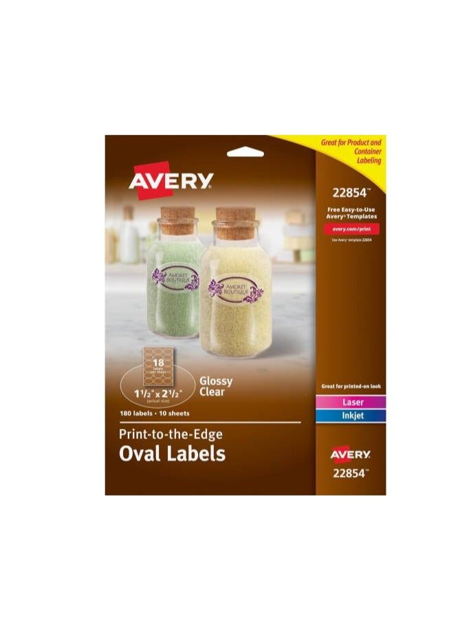 AVERY Avery Printable Blank Oval Labels 1.5" x 2.5" Glossy Crystal Clear 180 Customizable Labels 22854 