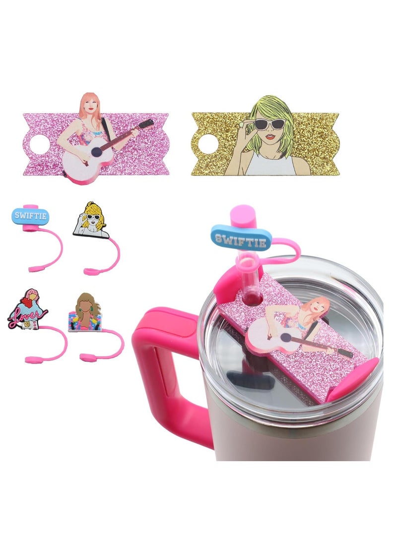 GUDOO مجموعة اكسسوارات تايلور ستانلي كأس، تتضمن 2 قطعة من لوحات الاسم لقارورة ستانلي بحجم 40 أونصة و4 قطع من أغطية السيقان بقطر 10 ملم لقارورة ستانلي وزخارف شعبية لقارورة الشراب - Image 1