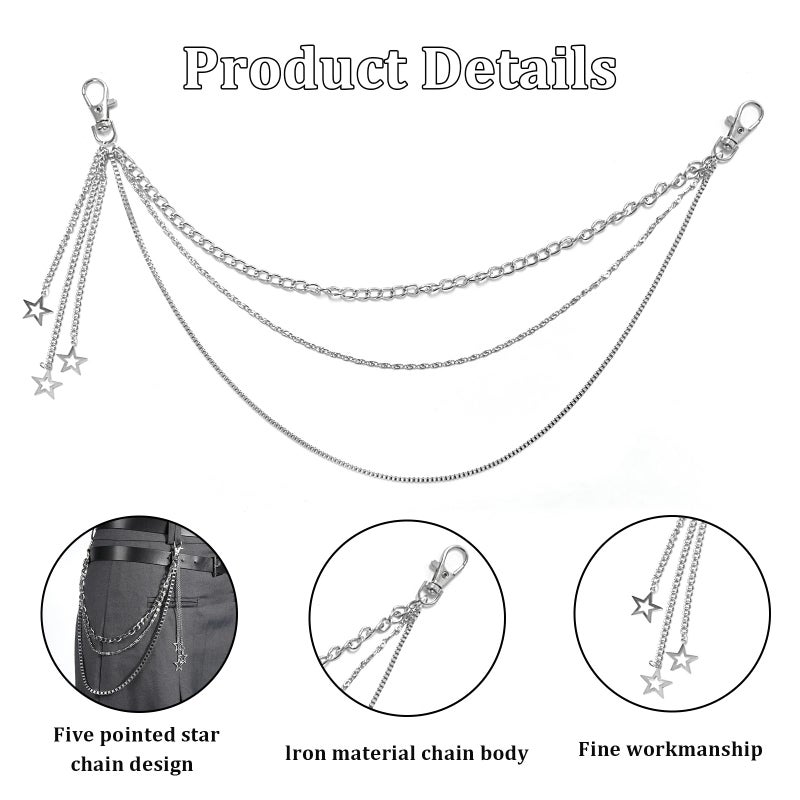 OWMOSYX Silver Star Pants Chain Layered Rock Wallet Jeans Trousers Chain Belt Vintage Goth Punk Hip Hop Body Accessories for Women Men (Tassel style) - Image 3