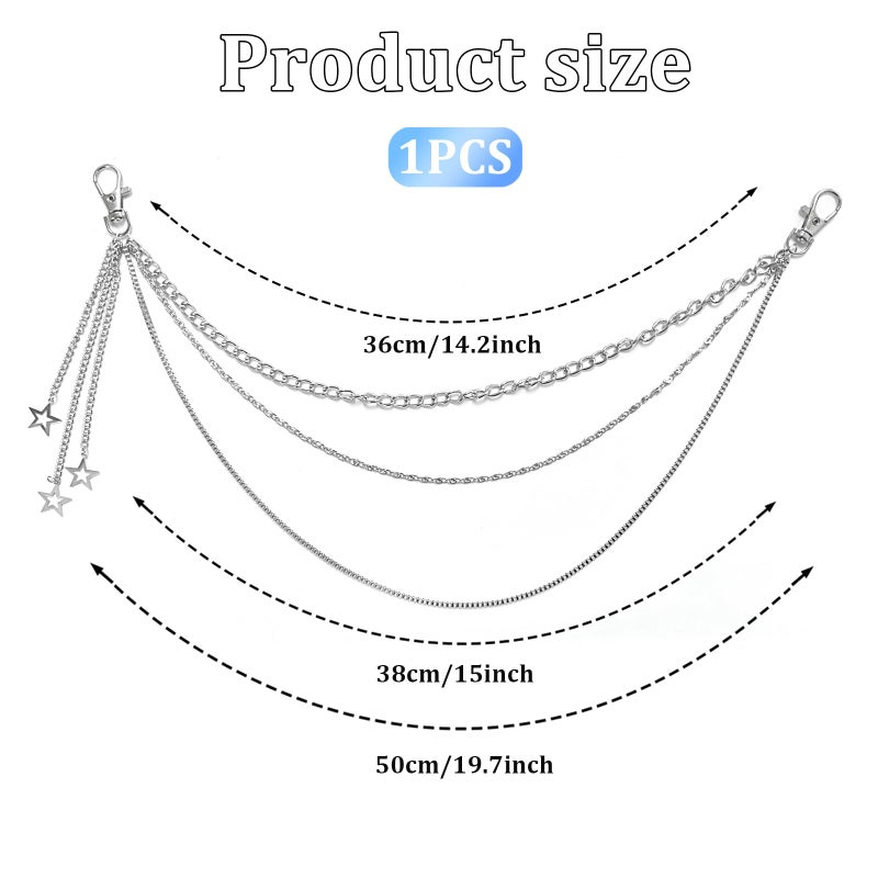 OWMOSYX Silver Star Pants Chain Layered Rock Wallet Jeans Trousers Chain Belt Vintage Goth Punk Hip Hop Body Accessories for Women Men (Tassel style) - Image 2