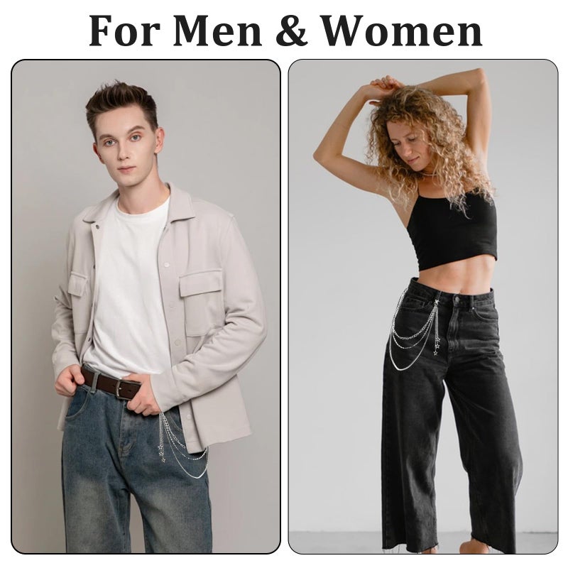 OWMOSYX Silver Star Pants Chain Layered Rock Wallet Jeans Trousers Chain Belt Vintage Goth Punk Hip Hop Body Accessories for Women Men (Tassel style) - Image 4