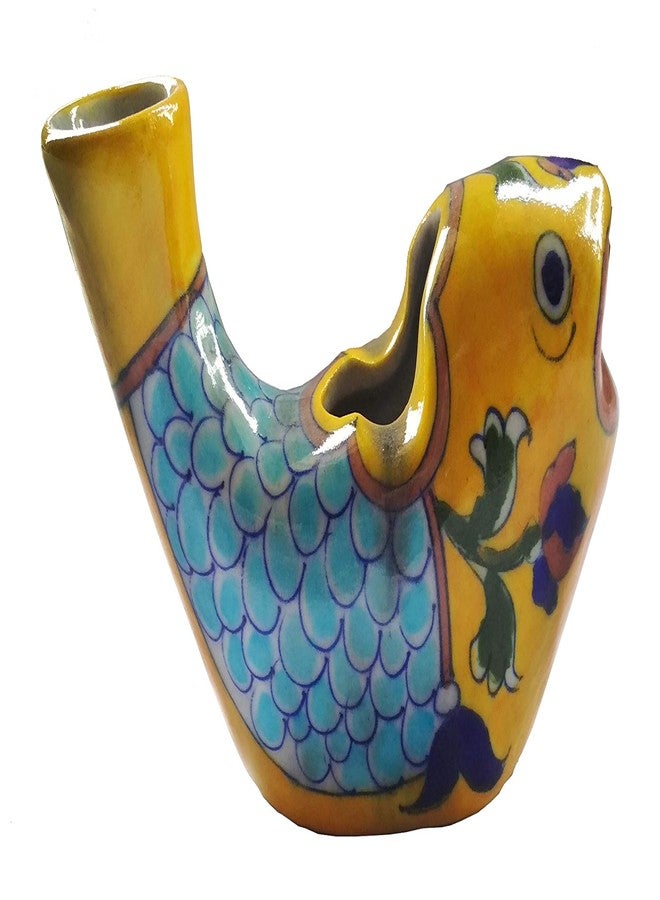 Shiv Kripa Blue Pottery Ceramic Traditional Handcrafted Decorative Pottery Fish Ash Tray (Blue) - Image 1