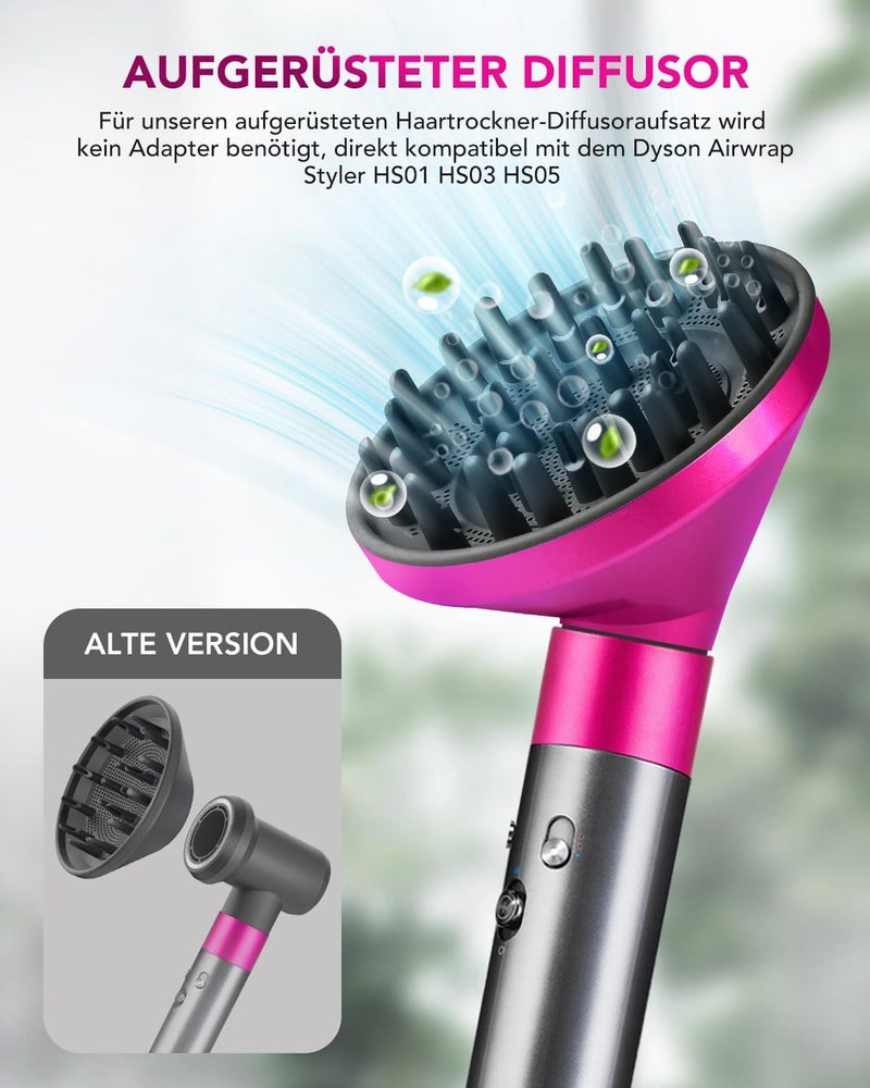 TOSAGE [2024 Latest Model] Portable Hair Diffuser Attachment Convertible to Hair Dryer Compatible with Dyson Airwrap HS05, HS03, HS01 Fuchsia - Image 2