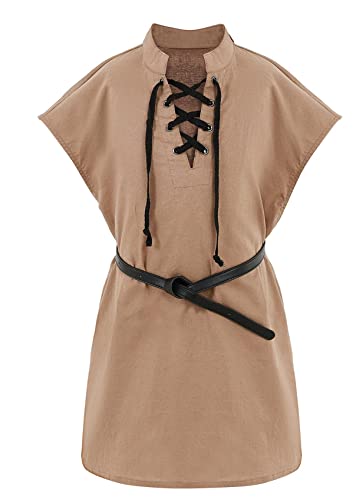 Runcati Boys Kids Renaissance Pirate T Shirts Viking Medieval Sleeveless Lace Up Costume Scottish Cotton Tank Tops - Image 1