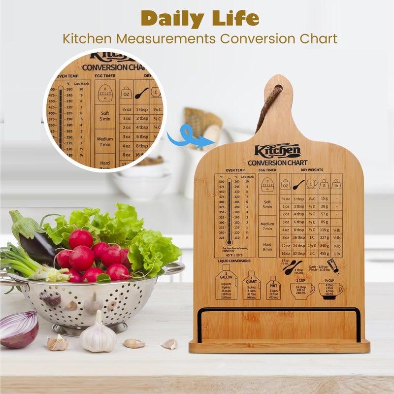 Femicgal Cookbook Stand for Kitchen Counter, Bamboo Cookbook Holder, Foldable Cook Book Holder, Adjustable Recipe Book Stand, Cook Book Stand with Measurement Conversion Chart - Image 5