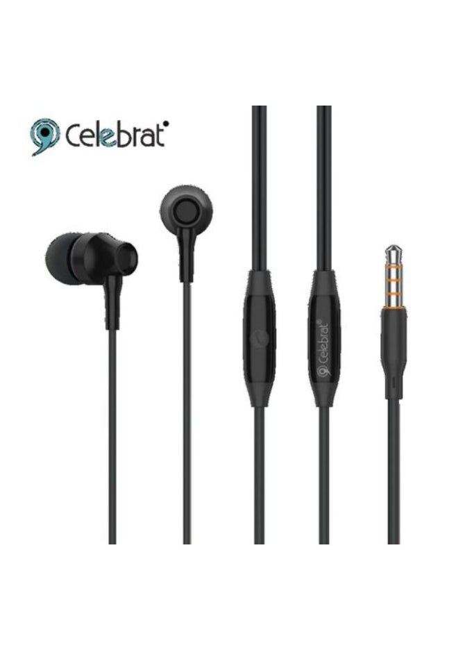 Celebrat - Celebrat G25 Wired Stereo Sound Earphones With Microphone And Controller Button Pure And Lossless Audio Quality And Clarity In Calls Fits Various Smart Devices 3.5 mm Audio Pin - Black - Image 1