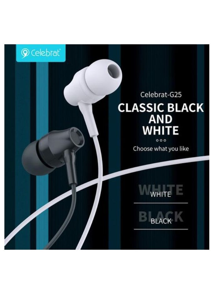 Celebrat - Celebrat G25 Wired Stereo Sound Earphones With Microphone And Controller Button Pure And Lossless Audio Quality And Clarity In Calls Fits Various Smart Devices 3.5 mm Audio Pin - Black - Image 1