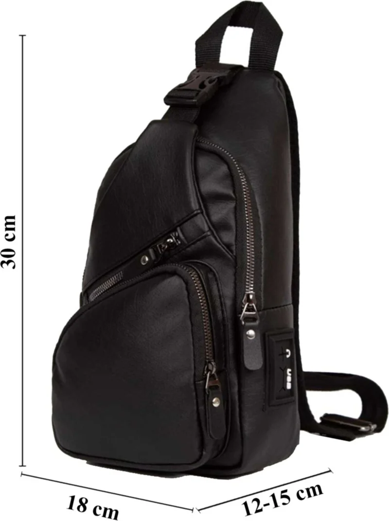Avca Unisex Black Washed Leather USB Headphone Output Cross Strap Waist Shoulder Bag