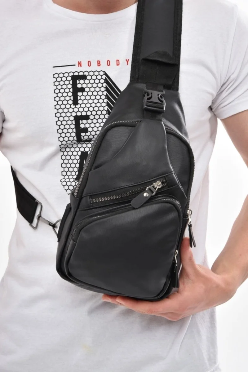 Avca Unisex Black Washed Leather USB Headphone Output Cross Strap Waist Shoulder Bag
