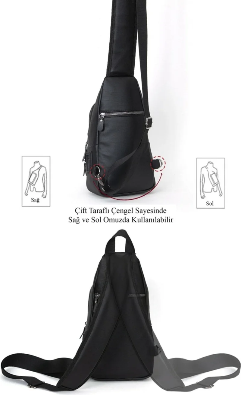 Avca Unisex Black Washed Leather USB Headphone Output Cross Strap Waist Shoulder Bag