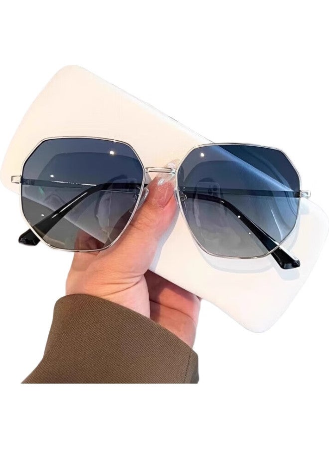 GOGOSOON 25 New Gradient Blue Sunglasses Men Women Driving Hd Uv Protection Polygon Round Face Big Frame - Image 3