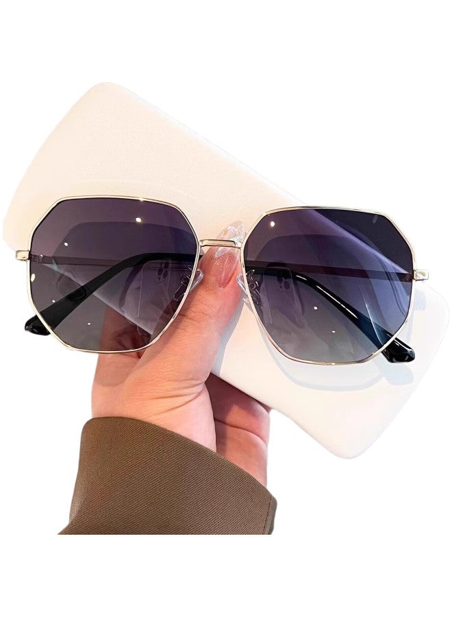 GOGOSOON 25 New Gradient Blue Sunglasses Men Women Driving Hd Uv Protection Polygon Round Face Big Frame - Image 2