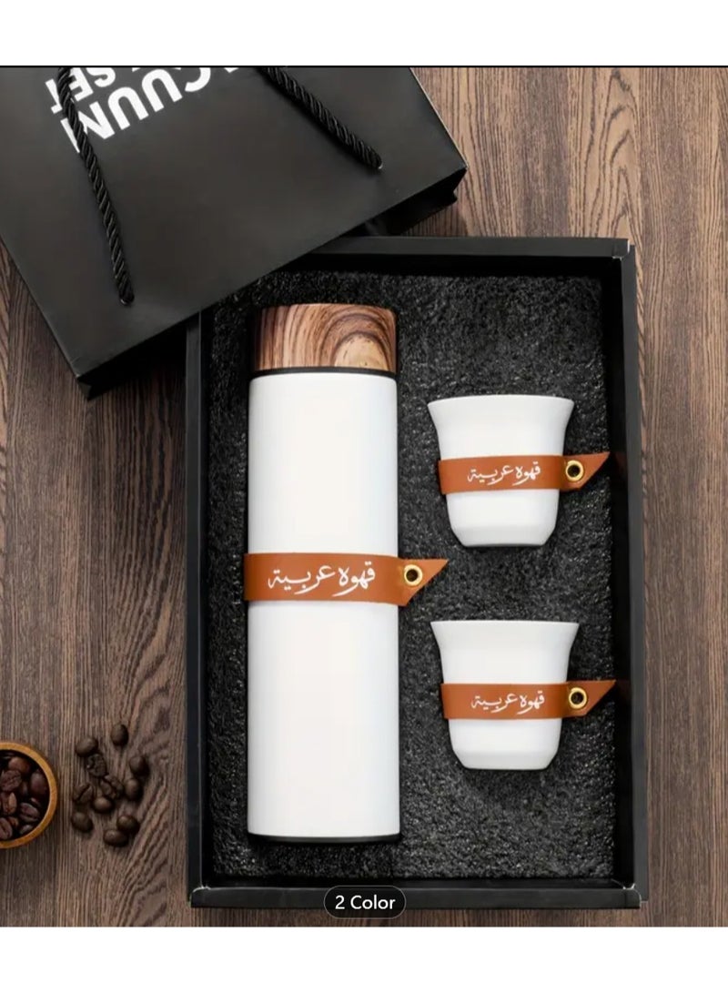 3pcs Coffee Gift Set, Including 1pc 400ml Stainless Steel Water Bottle with 2pcs 80ml Coffee Cups, Coffee Cups with Leather Sleeve, Insulated Tumbler with Wood Grain Lid, Travel Bottle and Water Cup - Image 4