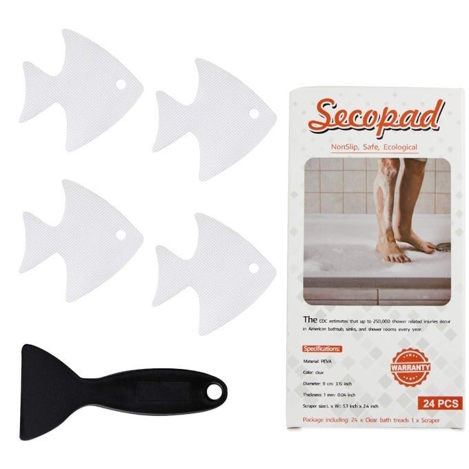 BATHTUB STICKERS NONSLIP 24 PCS SAFETY SHOWER TREADS ADHESIVE APPLIQUES WITH PREMIUM SCRAPER
