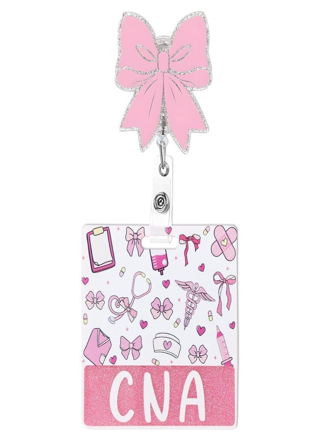 AFRITEE CNA Badge Reel and Buddy, Pink Bow Retractable ID Nurses Badge Holder, Acrylic Glitter Badge with Alligator Clip CNA Accessories for Work Gift for Hospital Coworkers Nursing - Image 1