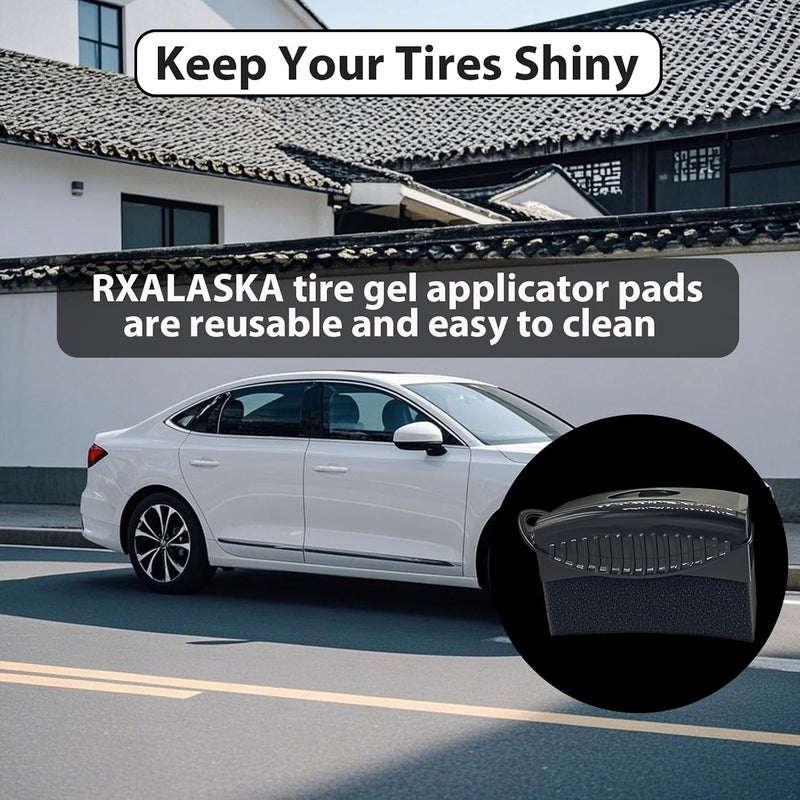 RXALASKA 2 Pack Tire Shine Applicator Pads, Reusable Tire Dressing Applicator Sponge, Curved Tire Gel Applicator Forms with Lid, Black Tire Applicator Pads for Car Cleaning Detailing - Image 4