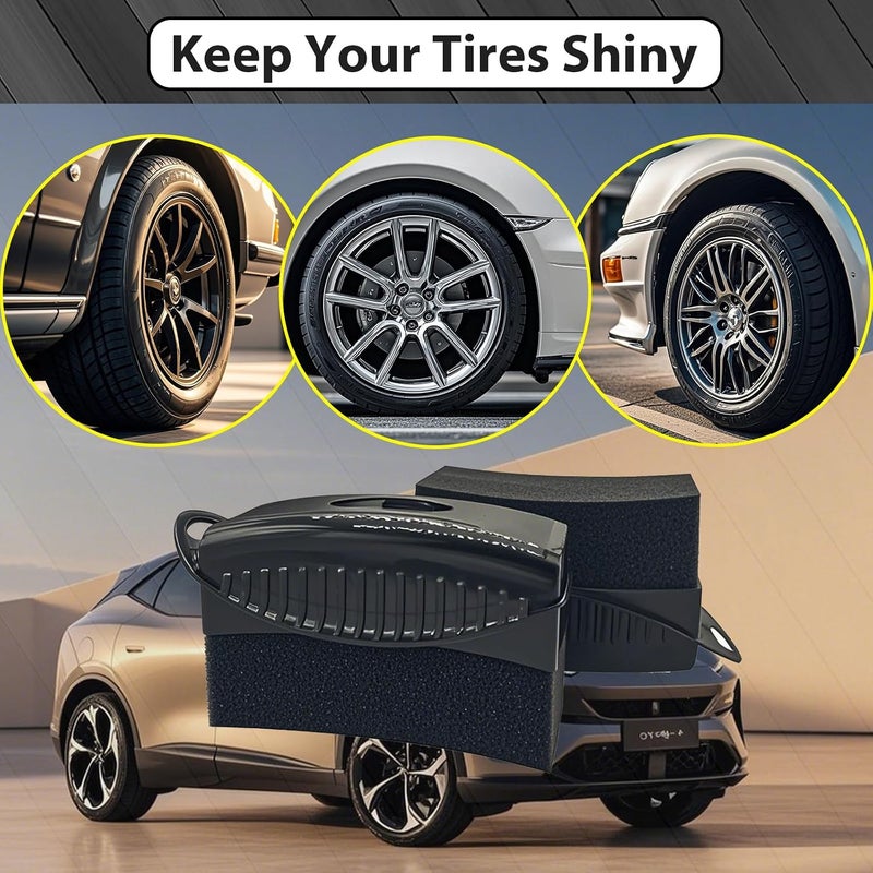 RXALASKA 2 Pack Tire Shine Applicator Pads, Reusable Tire Dressing Applicator Sponge, Curved Tire Gel Applicator Forms with Lid, Black Tire Applicator Pads for Car Cleaning Detailing - Image 5