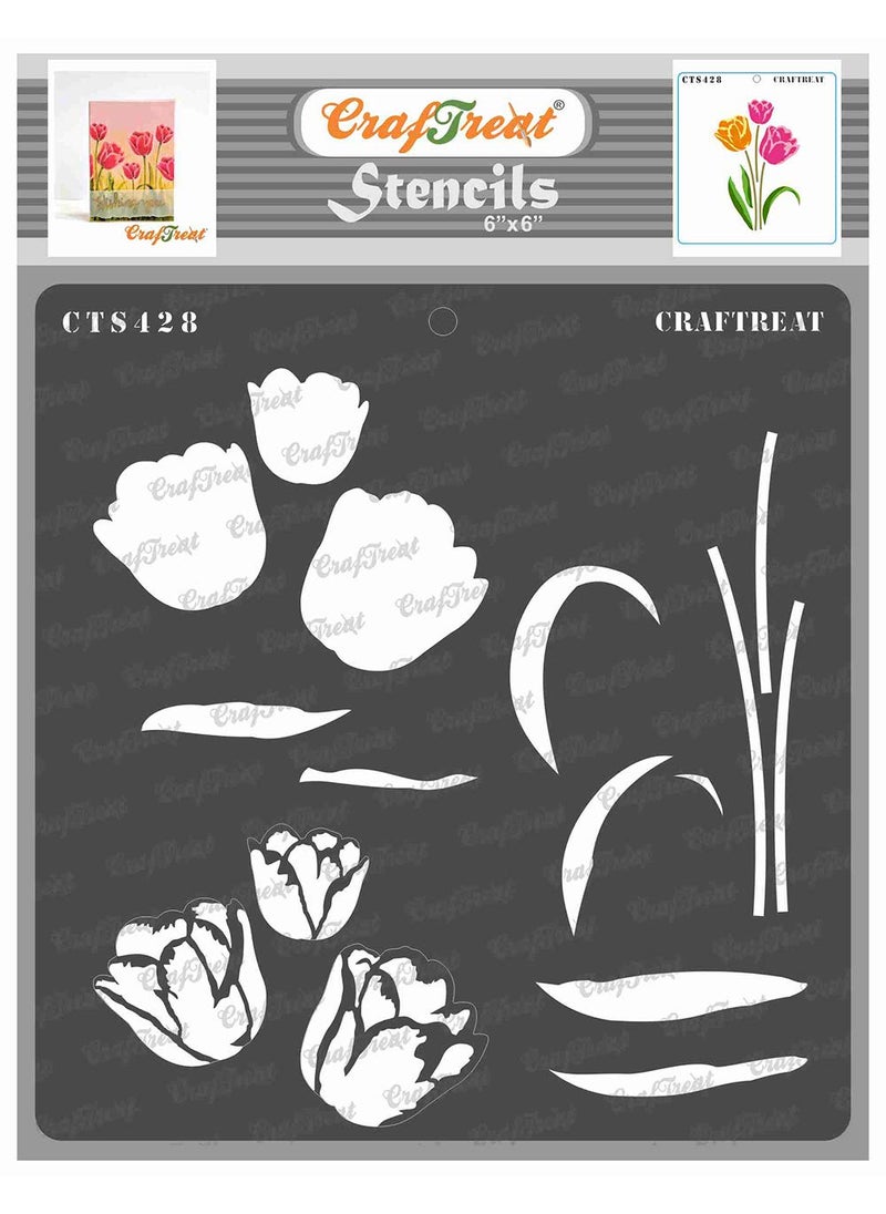 CrafTreat CrafTreat Painting Flower Stencil - Layered Tulip - Size: 6X6 Inches - Layered Stencils for Craft - Reusable Flower Stencils for Painting - Flower Stencils for Craft and Art  - Image 1
