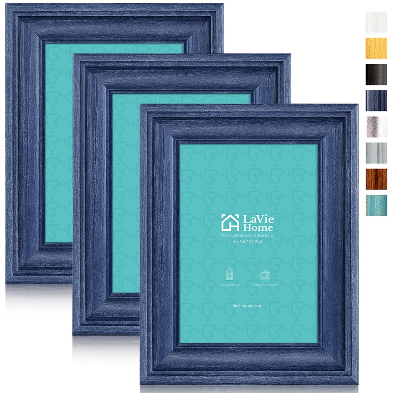 LaVie Home LaVie Home 5x7 Picture Frames 3 Pack Bule Rustic Photo Frame Set with High Definition Glass for Wall Mount  Table Top Display