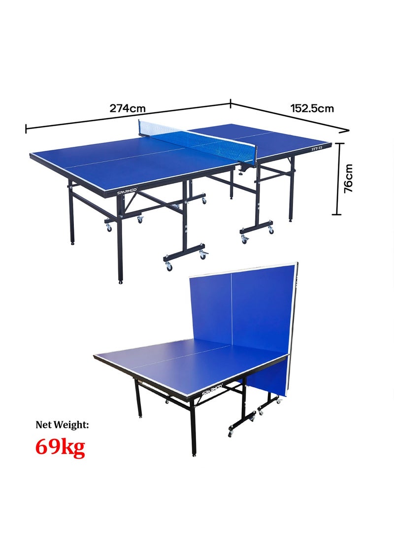 Sparnod Fitness - STT-15 Indoor Table Tennis Table | 15Mm Mdf Top With Uv Protection | Rust-Proof Steel Frame | Solo Playback Mode | Foldable With Locking Wheels - Image 1