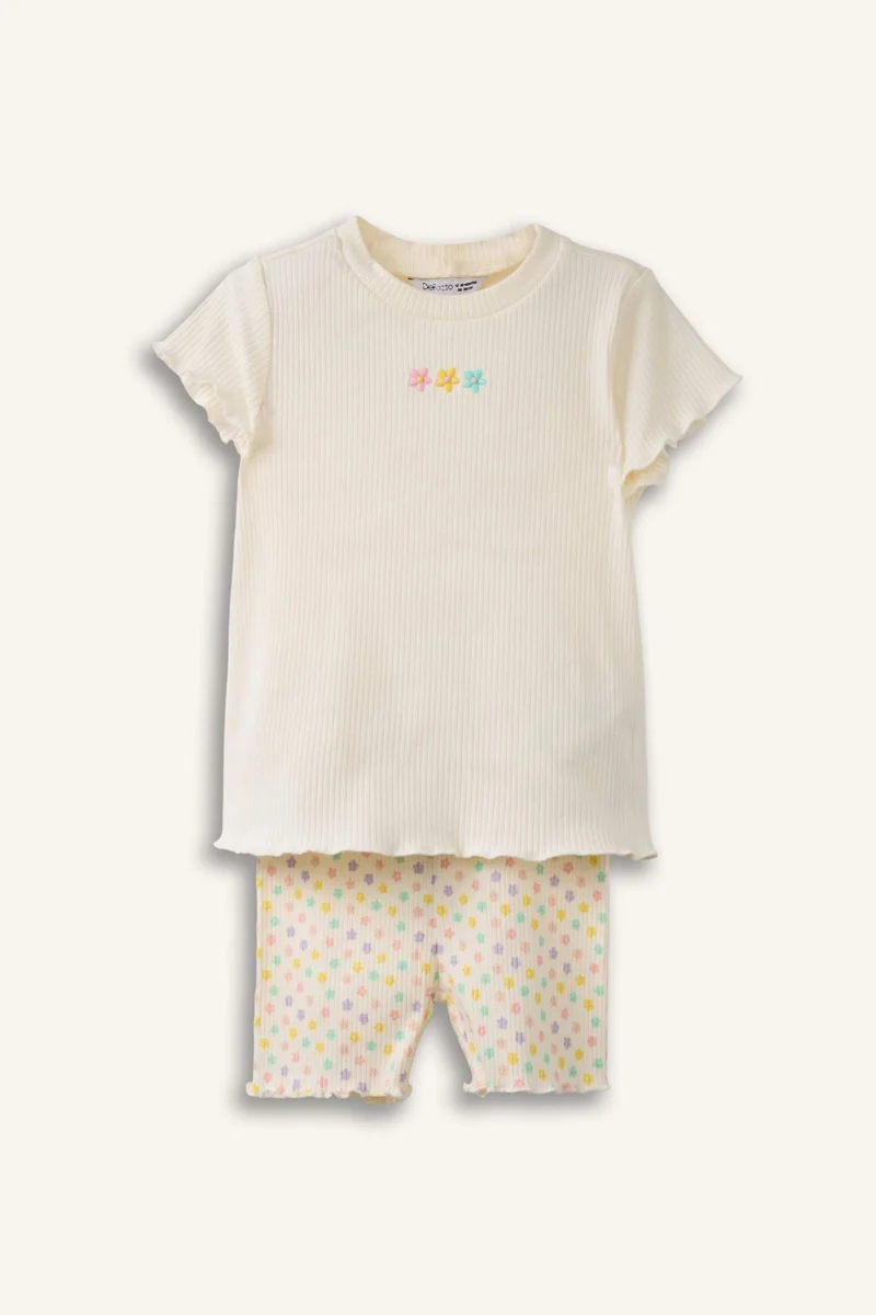 Defacto Baby Girl 2 piece Regular Fit Crew Neck Printed T-shirt and Shorts Set