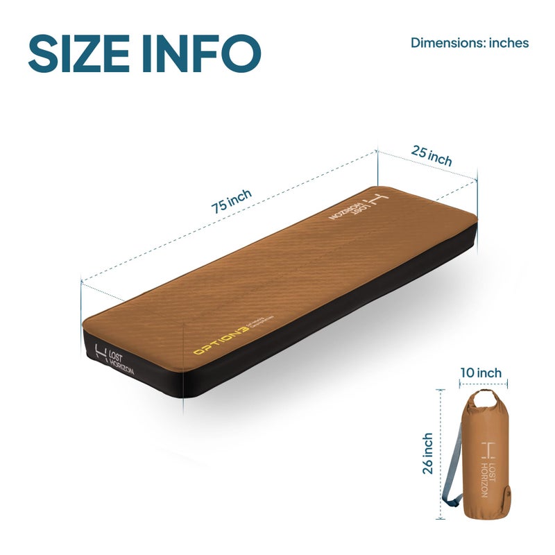 LOSTHORIZON Air & Foam Camping Mattress, Self-Inflating Sleeping Pad, 4.5" Thick, with Pump Sack, Cot - Image 5