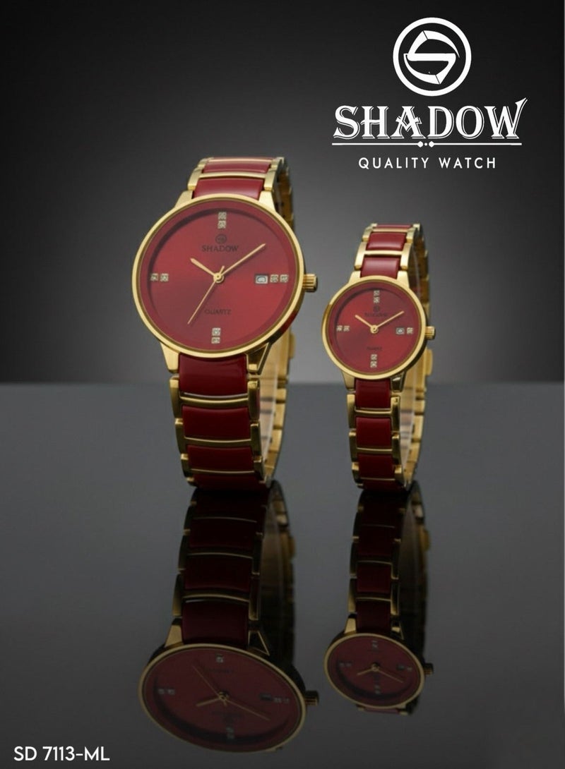 SHADOW Luxury Couple Watch Set - Premium Stainless Steel Matching Wristwatches with Date Display and Crystal Indices - Image 1