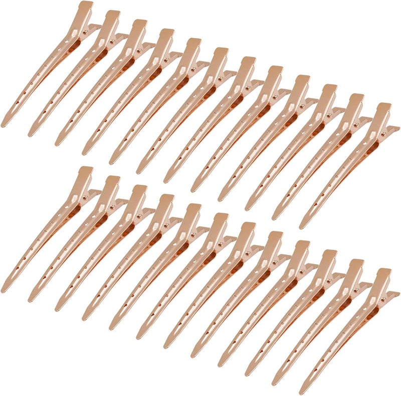 Bantoye 24 Packs Duck Bill Clips, 3.35 Inches Rustproof Metal Alligator Curl Clips with Holes for Hair Styling, Hair Coloring, Rose Gold - Image 1