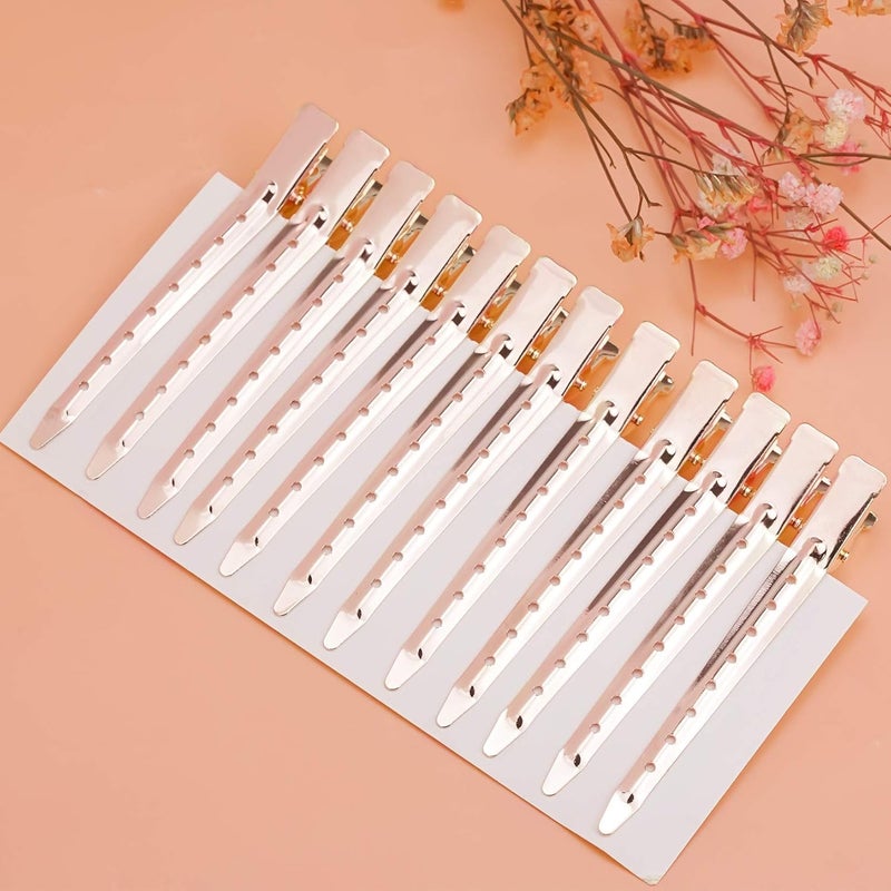 Bantoye 24 Packs Duck Bill Clips, 3.35 Inches Rustproof Metal Alligator Curl Clips with Holes for Hair Styling, Hair Coloring, Rose Gold - Image 4