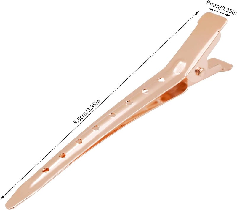 Bantoye 24 Packs Duck Bill Clips, 3.35 Inches Rustproof Metal Alligator Curl Clips with Holes for Hair Styling, Hair Coloring, Rose Gold - Image 2