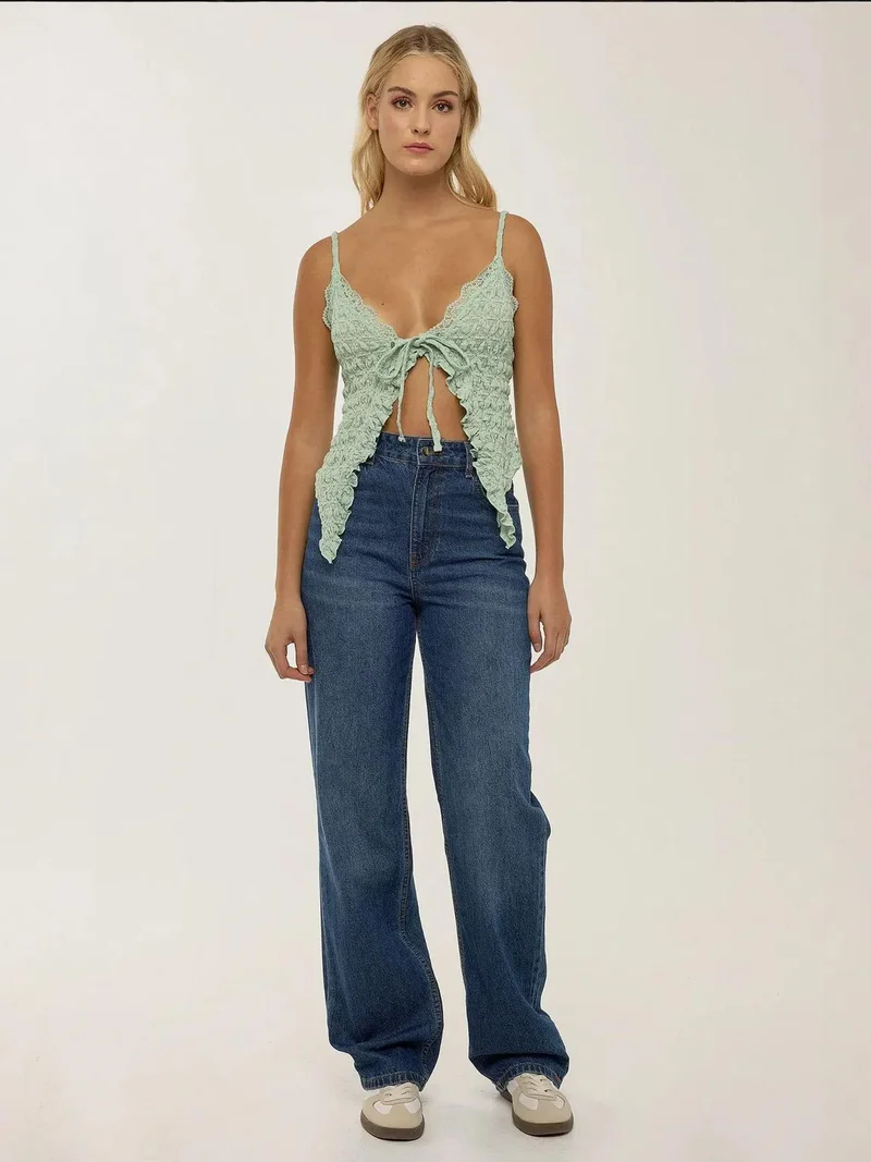 HICCUP Textured Lace V-Neck Crop Top