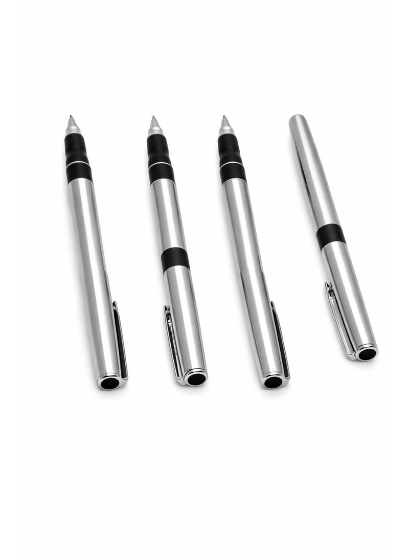 مجموعة أقلام حبر جاف معدنية فاخرة مكونة من 4 أقلام - أقلام من الفولاذ المقاوم للصدأ للكتابة السلسة مع قبضة مريحة، مثالية للمكتب والمدرسة والاستخدام اليومي - Image 1