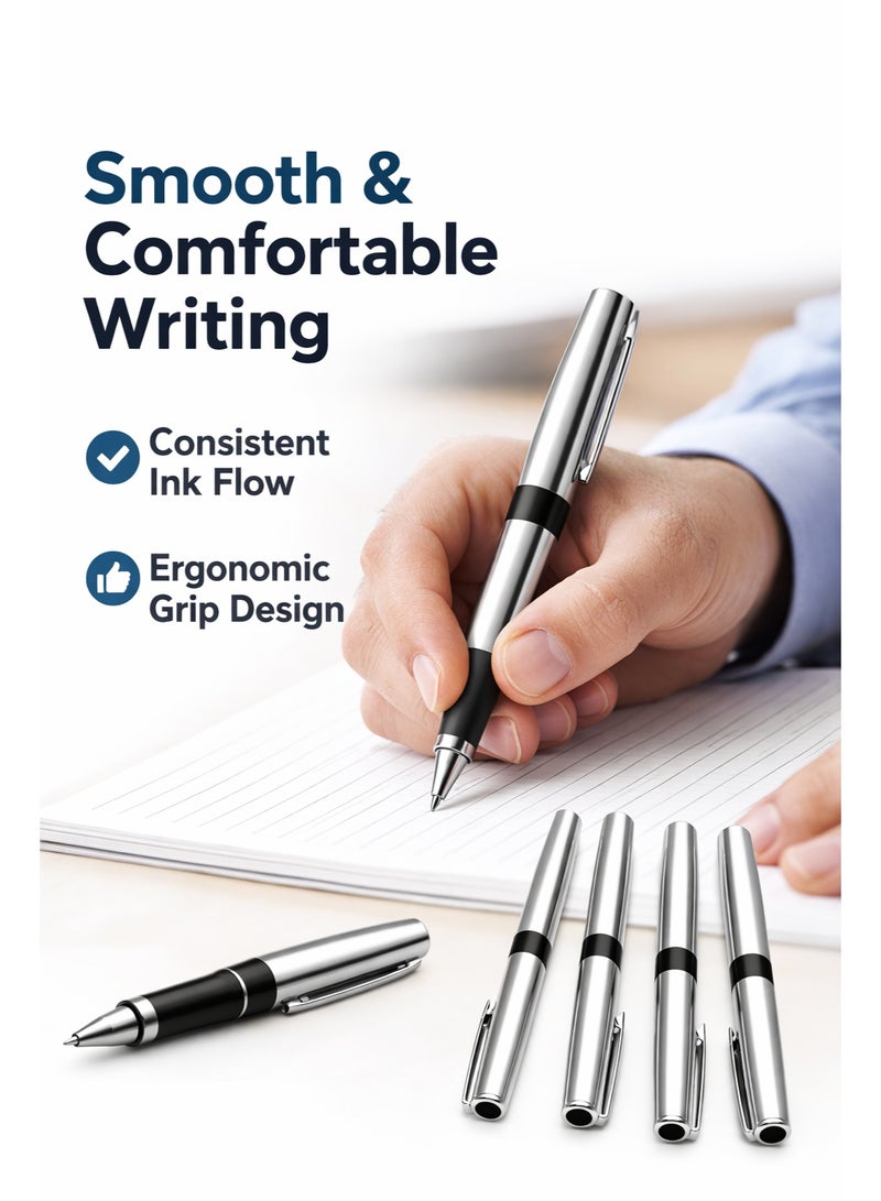 مجموعة أقلام حبر جاف معدنية فاخرة مكونة من 4 أقلام - أقلام من الفولاذ المقاوم للصدأ للكتابة السلسة مع قبضة مريحة، مثالية للمكتب والمدرسة والاستخدام اليومي - Image 3