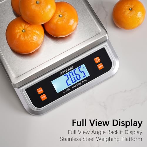 Atogou 88lb Food Scale, Commercial Kitchen Scale Plug-in Usable with Full View LCD Display, Stainless Steel, for Baking, Bread, Cooking, Meat, Vegetables, Farm, Industry LC200 Silver - Image 3