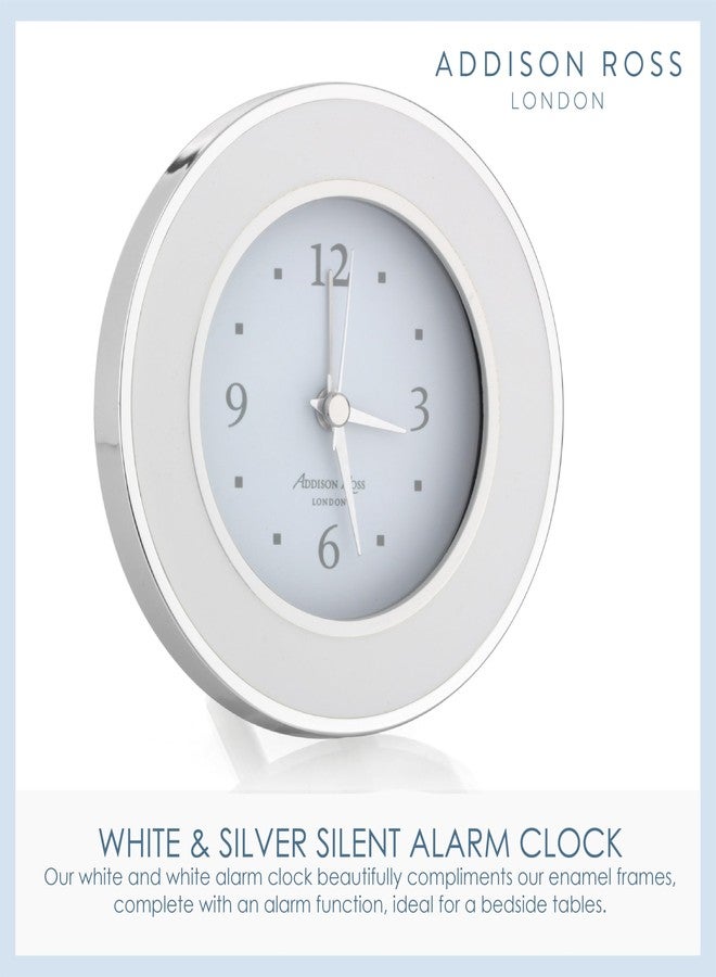 Addison Ross White & Silver Enamel Round Alarm Clock - Image 3